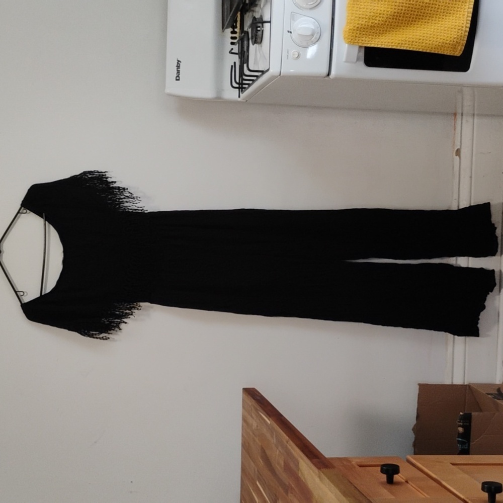 Lush | Black Off-Shoulder Sleeveless Fringe Jumpsuit | Women's S